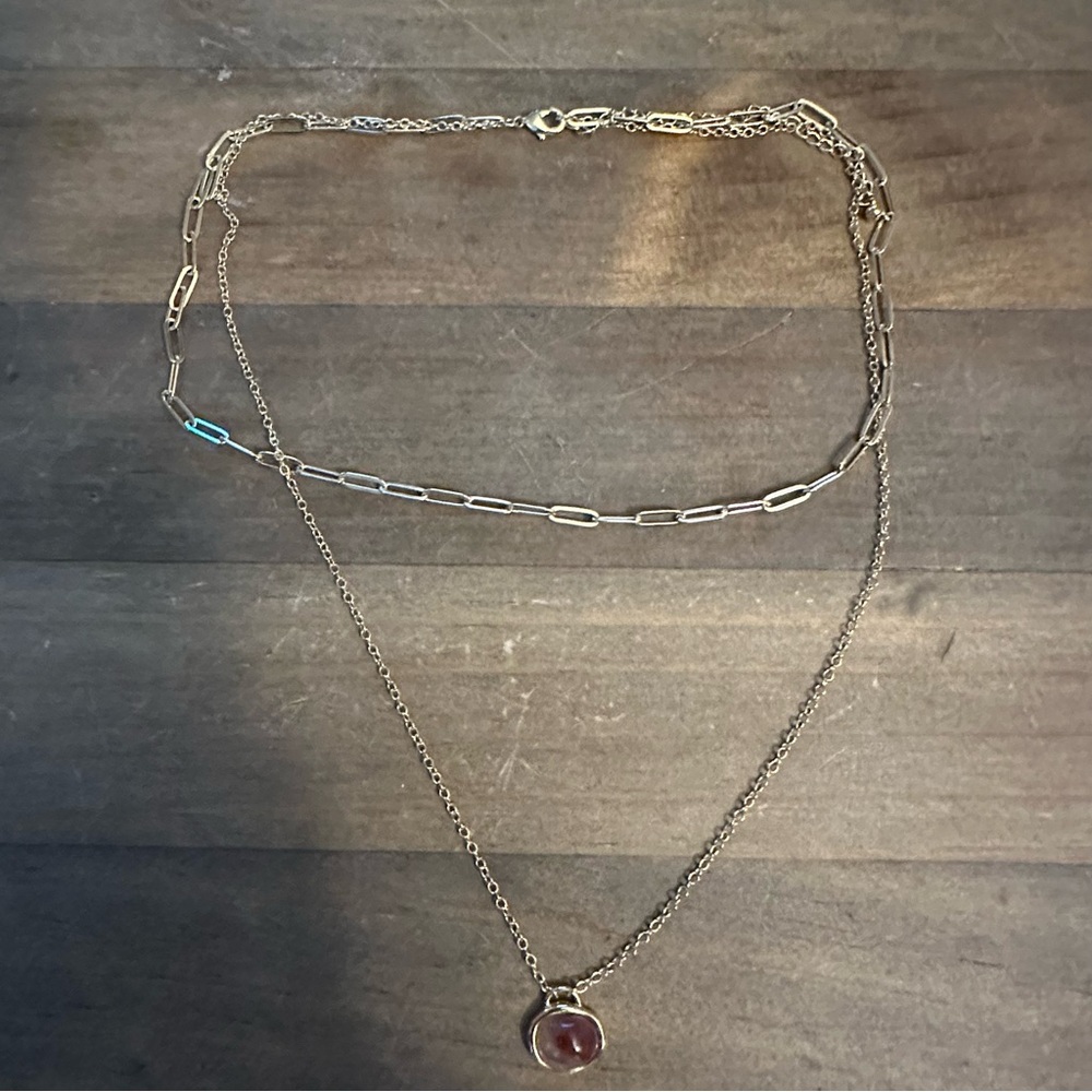Layered double chain pendant necklace - Picture 2 of 4